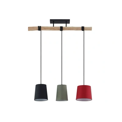 Image of Lindby pendant light Amilia, wood, fabric, colourful, 3 bulb, E27