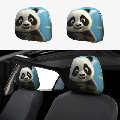 Image of YYHWHJDE Cartoon Panda Bear Picture Car Headrest Cover 2 Pcs Interior Accessories Decoration Fit Cars Vans Trucks Universal Seat