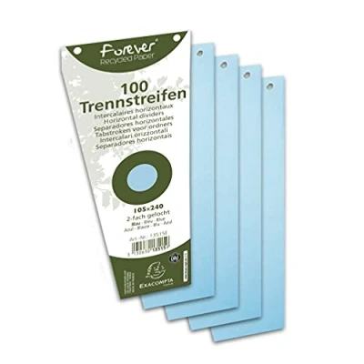 Image of Exacompta Ref 13515E Forever Collection Recycled Punched Card Dividers 105 x 240mm, Pre for Folders or Files, Plain 180gsm Blue (100 Pack)