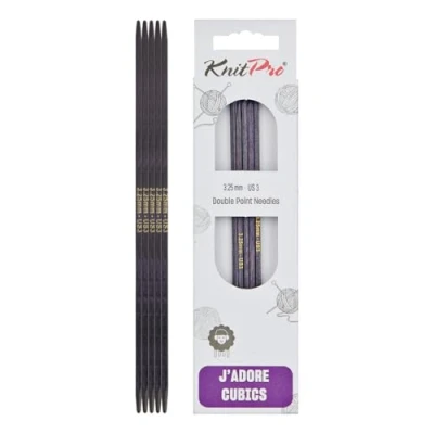 Image of KnitPro J’Adore Cubics Double Pointed Knitting Needles Sets of 5 Wooden Pins for Socks Hats Mittens Short Round 15cm x 3.25mm, 26 1910101014, Purple