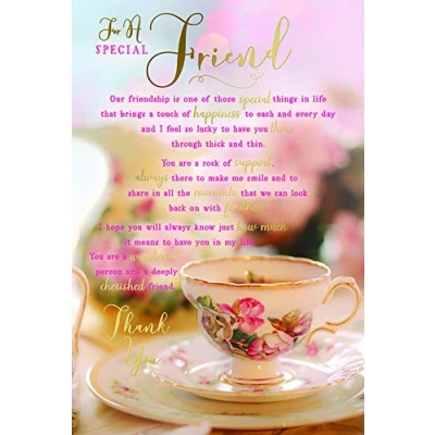 Image of for A Special Friend China Tea Cup Sentiments Happy Birthday Card Lovely Verse