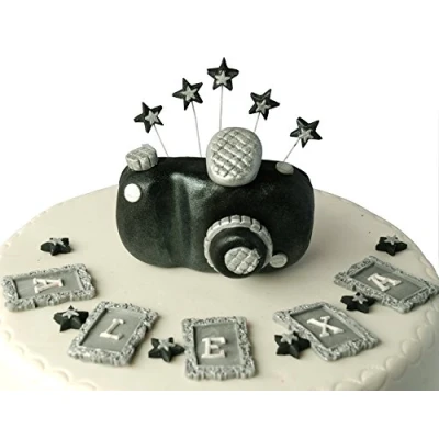 Image of Personalised Edible CAMERA Birthday Handmade Sugarpaste Cake Topper Decoration PLEASE SEND YOUR &quot;AGE&quot;, NAME&quot; BY SELECTING &quot;CONTACT SELLER&#039;&quot;IN ORDERS SECTION