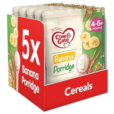 Image of Cow &amp; Gate Banana Porridge Baby Food Cereal, 4 6+ Months, 125g (Pack of 5)