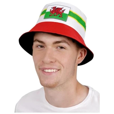 Image of Smiffys Welsh Bucket Hat, Supporters Fancy Dress, Adult Dress Up Hats