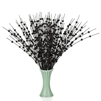 Image of BestAlice 10 Pcs Artificial Holly Berries, 40cm Fake Christmas Stems, Berry Picks Berries Branches, Glitter Stem Ornaments, Black