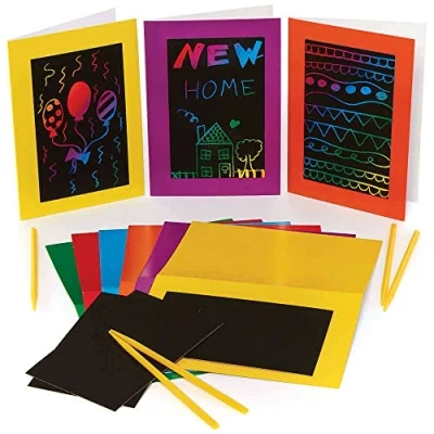 Image of Baker Ross FC911 Scratch Art Card Blanks Pack of 6, Arts Supplies for Kids, Crafts, Making and Paper Craft