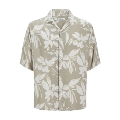 Image of JACK &amp; JONES Mens Printed Resort Short Sleeve Shirt Crockery M