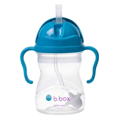 Image of b.box Sippy Cup Drink From any Angle Fliptop, Weighted Straw, Leak Proof &amp; Easy Grip BPA Free, Dishwasher safe 6m+ 240ml/8 oz (Cobalt)