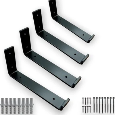 Image of 4 x Shelf Brackets Heavy Duty for Scaffold Board Shelving Rustic Industrial Style Made from 5mm Steel 225mm by MKGT (4, Black)