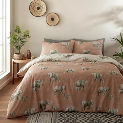 Image of Fusion Blush Pink Elephant Duvet Cover Single Bedding Size (140 x 200cm) Reversible Design (2 Colours) Animals Print in Gifts for Women