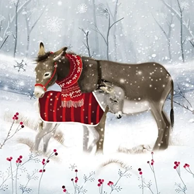 Image of The Almanac Gallery Pack of 8 Charity Christmas Cards &#039;Donkeys in Snow&#039; 1 Lovely Design