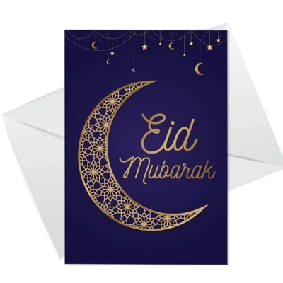 Image of RED OCEAN Eid Mubarak Card, Happy Greetings Ramadan Card For Friends, Family or Couples, Cards Men Women, A6 With White Envelope