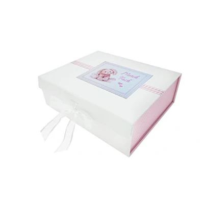 Image of White Cotton Cards Welsh, Merch Fach, New Baby, Large Keepsake Box, Pink Bunny, Board, 27.2 x 32 11 cm