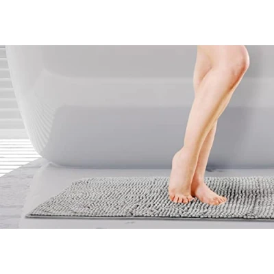 Image of Emma Barclay Noodle Soft Touch Non Slip Bathroom Rug in Silver Bath Mat 45x75cm