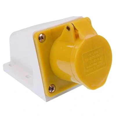 Image of Yellow 16A 110V 2P+E Industrial Surface Mount Socket IP44 1 2.5mm² cable IEC60309 1/2