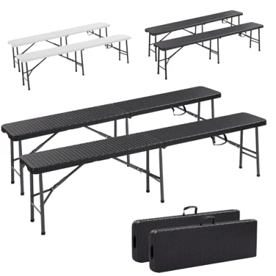 Image of Arebos 2X Folding Beer Bench Set 183 x 28 43 cm Camping Garden Party Set, Black