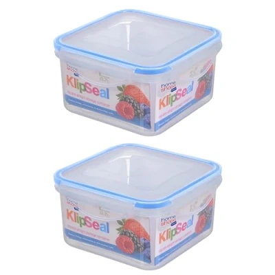 Image of HOMESHOPA Plastic Airtight Food Storage Container, 2 Pack 700ml Sqaure Leakproof Stackable Container with Clip Lock Lid, BPA Free Reusable Meal Prep Lunch Box, Microwave Freezer &amp; Dishwasher Safe
