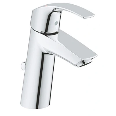 Image of GROHE Eurosmart Basin Tap with Pop Up Waste Set (Medium High Spout, Metal Lever, Water Saving Technology, 28 mm Ceramic Cartridge, Tails 3/8 inch), Size 169 mm, Chrome, 23322001