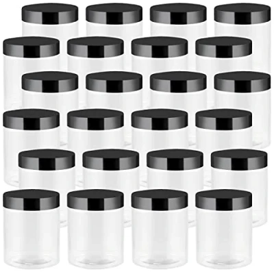 Image of JEUIHAU 24 Pack 250ml/8oz Clear Plastic Jars with Lids, BPA Free Empty Slime Storage Jars, Wide Mouth Container for Slime, Spices, Crafts