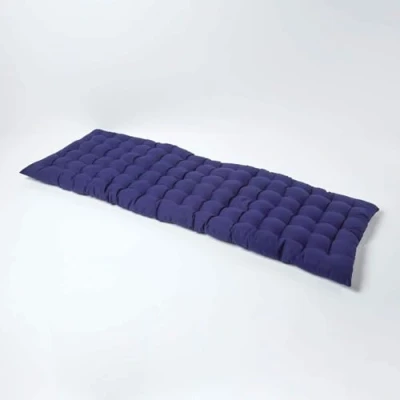Image of HOMESCAPES Navy Blue Garden Bench Cushion 3 Seater Seat Pad for Patio Furniture Kitchen or Dining Indoor &amp; Outdoor Use Comfortable 100% Cotton Modern Tufted Style Thick 143cm Wide