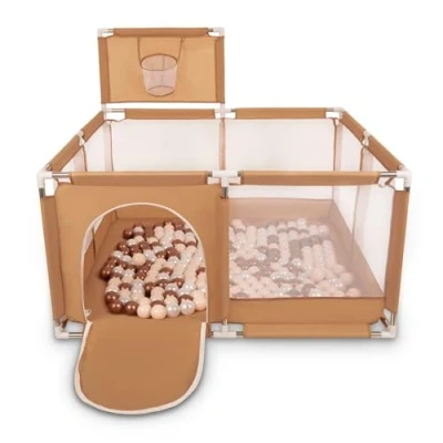 Image of Selonis Square Play Pen Filed with 200 Balls Basketball, Beige:Pastel Beige/Copper/Pearl