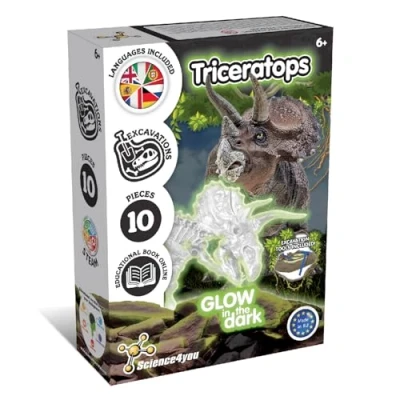 Image of Science4you Triceratops Fossil Digging Kit for Kids Excavate and Assemble 10 Glow in the Dark Dinosaur Fossiles, Toys Kids, Dino Games, Gifts 6+ Year Old Boys Girls