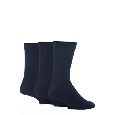 Image of 3 Pair Navy Comfort Cuff Plain Gentle Bamboo Socks with Smooth Toe Seams Men&#039;s 12 14 Mens SOCKSHOP