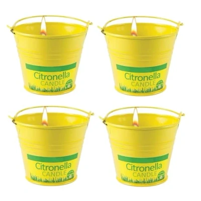 Image of 4 Citronella Bucket Candles Outdoor 25H Burn Time Garden Candle Set Insects Mosquitos Repellent Citrus Fragrance for Camping BBQ Dining.