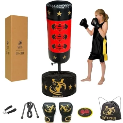 Image of Free Standing Boxing Punching Bag Stand For Kids Target Heavy Duty Punch Bags Kick MMA Children Red Super