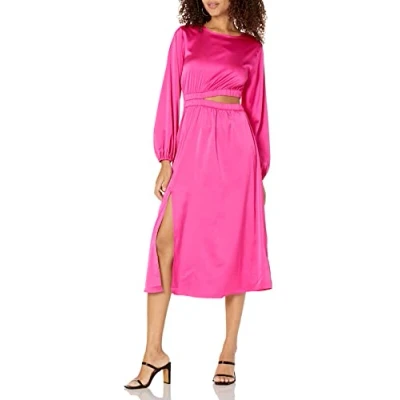 Image of The Drop Women&#039;s Jacob Long Sleeve Cutout Midi Dress, Hot Pink, L