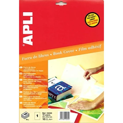 Image of APLI 10230 Book Covers in repositionable Sheets to Cover and Protect Books 241.3 x 333 mm Transparent 10 Sheets.