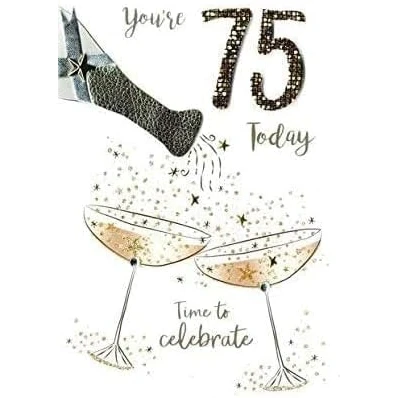 Image of 75th Birthday Greeting Card Hand Finished Champagne Range Cards