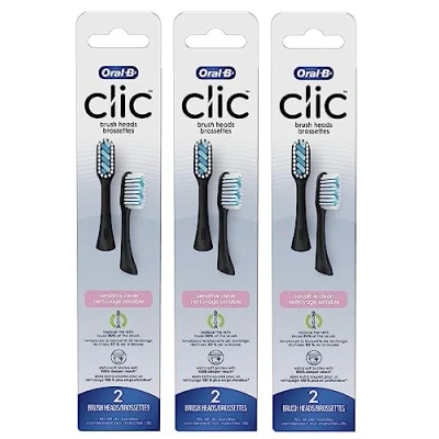 Image of Oral B Clic Toothbrush Sensitive Clean Replacement Brush Heads, Black, 2 Count (Pack of 3)