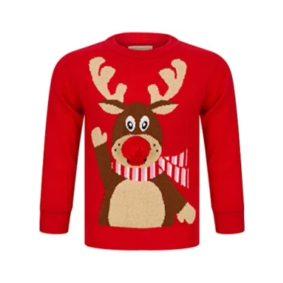 Image of Tokyo Laundry Girl&#039;s Waving Reindeer Pom Nose Novelty Christmas Jumper