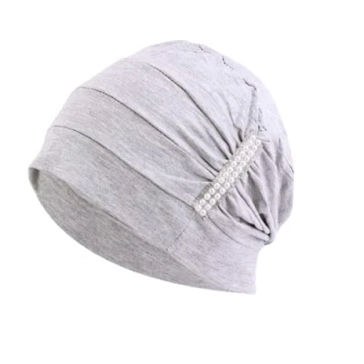 Image of Jewelled Chemo Hair Loss Beanie Hat Scarf Turban Head Wrap Cancer in Grey Headwear for Women