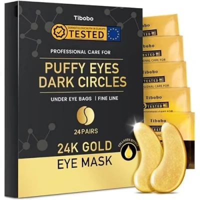 Image of 24K Gold Under Eye Patches, 24 Pairs Gel Pads Skincare, Collagen Hyaluronic Acid Pads, Against Dark Circles, Self Care Mask For Bags, Puffy Eyes, Wrinkle Removal, Dermatologically Tested