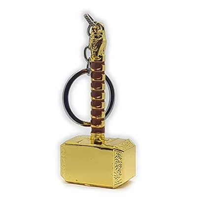 Image of LizMatech. Thor Hammer Mjolnir Keyring Ornament 100g each Exclusive Solid Single Piece Won&#039;t Snap (Shiny Chrome Gold &amp; Brown)