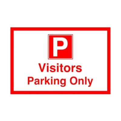 Image of Visitors parking only Safety sign High tack self adhesive sticker (300mm x 200mm) Viewing Distance within 7m.