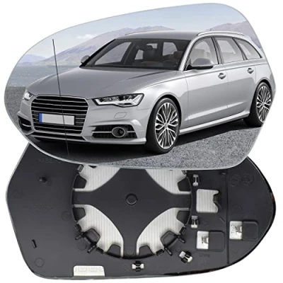 Image of AUTOXBERT Wing Mirror Glass Left Side Heated Aspherical Fits Audi A6 2011 2012 2013 2014 2015 2016 2017 2018 with Backing Plate