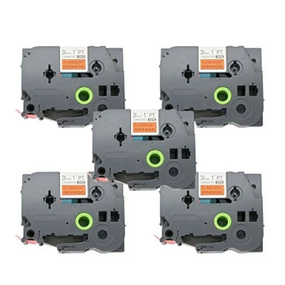 Image of Fassport 5 Pack Black on Fluo Orange Label Tape Compatible for Brother P Touch TZ B51 TZe 24mm 1&quot;