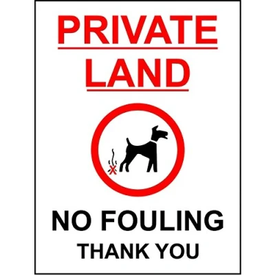 Image of Private land no dog fouling safety sign 3mm Aluminium 300mm x 200mm