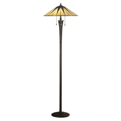 Image of Dark 2 Light Floor Lamp Black, Tiffany Style Glass, E27
