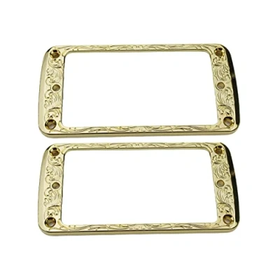 Image of Guyker Metal Flat Humbucker Cover, Pickup Mounting Ring Set Bridge Neck Pickups Frame Replacement Part for Electric Guitar or Precision Bass(2PCS, PR006 Gold)