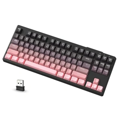 Image of ATTACK SHARK X FREEWOLF M87 80% Wireless Gaming Keyboard, 87 Keys TKL LED Mechanical Feeling SA PBT Keyboard Bluetooth 5.0/2.4Ghz Dual Mode with 4000mAH Battery for Mac/Win, US Layout Pink Gradient