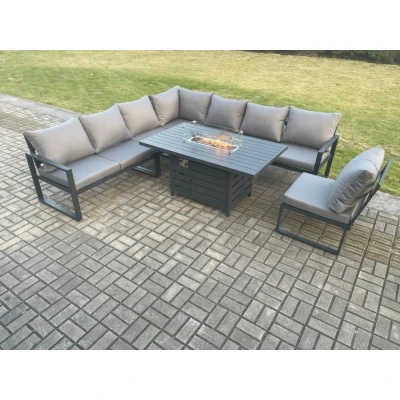 Image of Aluminium Lounge Corner Sofa Outdoor Garden Furniture Sets Gas Fire Pit Dining Table Set Dark Grey Fimous