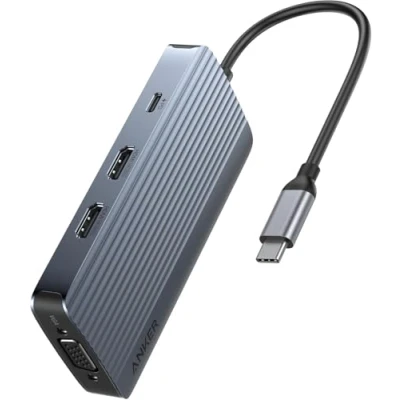 Image of Anker 8 in 1 USB C Hub, Docking Station Triple Display Multi Port Dongle with 2 HDMI 4K and VGA 1080p, 5Gbps Data Transfers, Ports for MacBook Air/Pro, Dell XPS, iPad Pro, More
