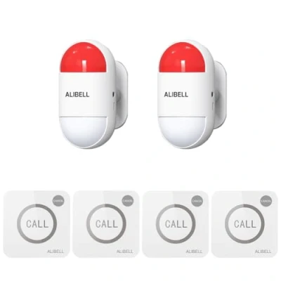 Image of ALIBELL Remote Strobe Siren Alarm Kit,Loud Panic System(Battery Operated&amp;USB Charging),Emergency Security System for Home/Shop/Factory/School,2 Portable Flashing Sirens+4 Buttons