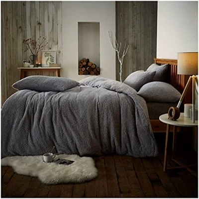 Image of GC GAVENO CAVAILIA Teddy Duvet Cover Double Fleece Bedding Set with Pillowcases Silver