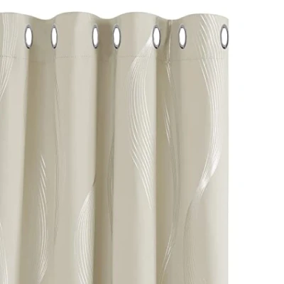 Image of Deconovo Super Soft Wave Line Foil Printed Thermal Insulated Blackout Curtains Window Treatment Eyelet for Children Light Beige 55 x 94
