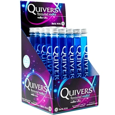 Image of Quivers Blue Raspberry Vodka Shots, 14% ABV, 25 x 20ml